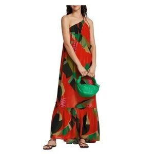 Farm Rio Heliconia One-Shoulder Palm Maxi Dress in size Large